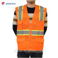 Chaleco de seguridad reflectante de alta visibilidad ANSI 107 Chaqueta de malla transpirable naranja Hi Vis Workwear con bolsillos y cremallera